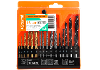 Набор сверл УНИВЕРСАЛЬНЫЙ: 6шт ПО МЕТАЛЛУ, 5шт ПО БЕТОНУ, 5шт ПО ДЕРЕВУ  Sturm-Tehinstrument