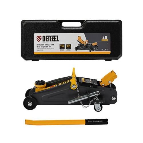 Домкрат гидравлический подкатной с фиксатором, 2,8 т, 135-385 мм, в кейсе Denzel-Tehinstrument