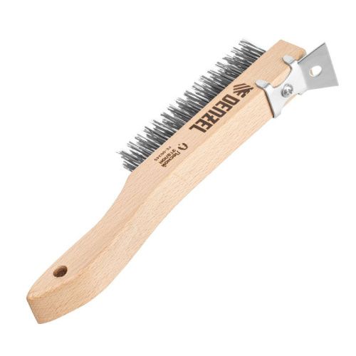 Щетка зачистная 4-х рядная, проволока из нержавеющей стали с деревянной ручкой скребок, EFP// Denzel-Tehinstrument