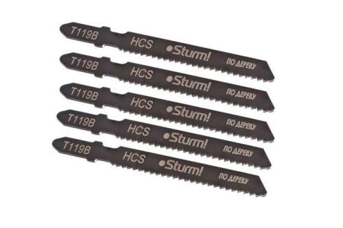 Пилки для лобзика по дереву T119B, 5 шт, 76х51мм, шаг зуба 2 мм, быстрый прямой рез, HCS,  Sturm-Tehinstrument
