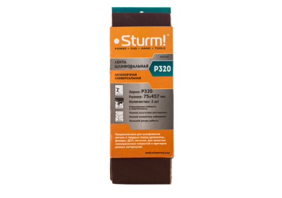 Шлифлента универсальная, 75х457мм, P320, 3 шт, для ЛШМ, х/б ткань,  Sturm-Tehinstrument