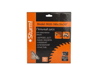 Пильный диск, размер 180x20x36 зубьев С ПЕРЕХОД. КОЛЬЦОМ НА 16мм  Sturm-Tehinstrument