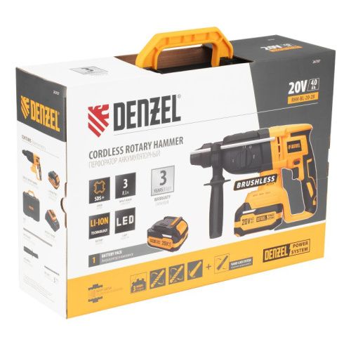 Бесщеточный аккумуляторный перфоратор Denzel RHH-BL-20-28, 3 Дж, Li-Ion, 20 В-Tehinstrument