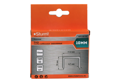 Скобы для степлера 10мм (тип 53), 1000шт,оцинкованные,закаленные,  Sturm-Tehinstrument