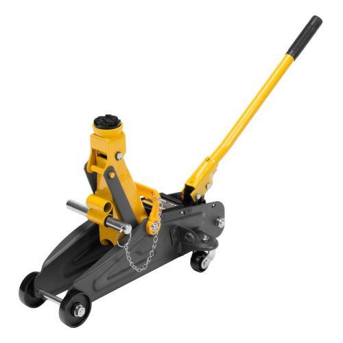 Домкрат гидравлический подкатной с фиксатором, 2 т, 130-330 мм, в кейсе Denzel-Tehinstrument