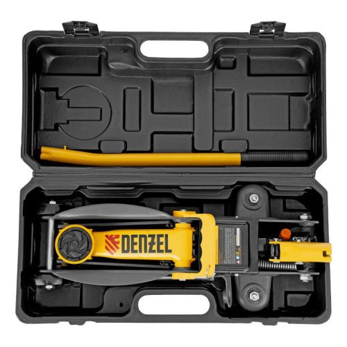 Домкрат гидравлический подкатной с фиксатором, 2 т, 130-330 мм, в кейсе Denzel-Tehinstrument