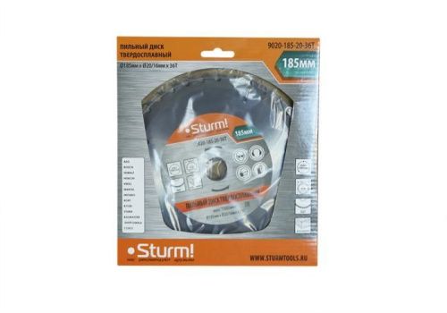 Пильный диск, размер 185x20x36 зубьев С ПЕРЕХОД. КОЛЬЦОМ НА 16 мм  Sturm-Tehinstrument