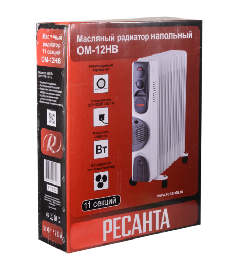 Масляный радиатор РЕСАНТА ОМ-12НВ с вентилятором-Tehinstrument
