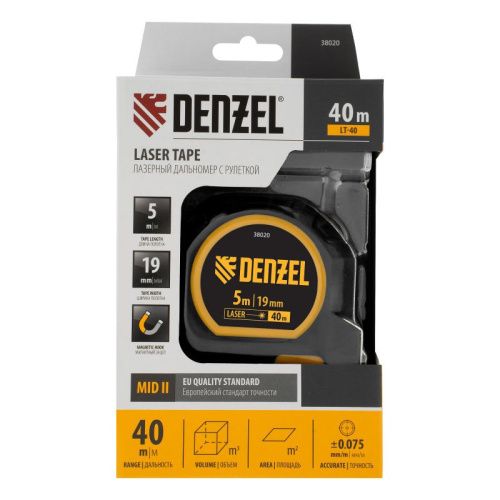 Лазерный дальномер с рулеткой LT-40, 5м x 19 мм, дальномер 40м, автомат. фиксация Denzel-Tehinstrument