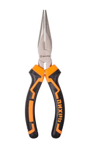 Длинногубцы прямые Вихрь, 160 мм, никелированные, двухкомпонентные рукоятки-Tehinstrument