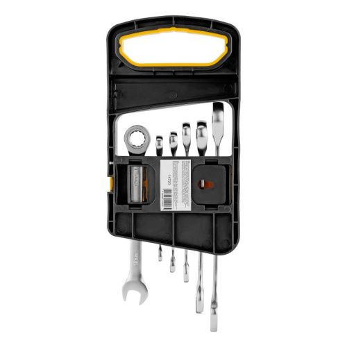 Набор ключей комбинированных трещоточных 6-17 мм, 6 шт., CrV, матовый хром Denzel-Tehinstrument