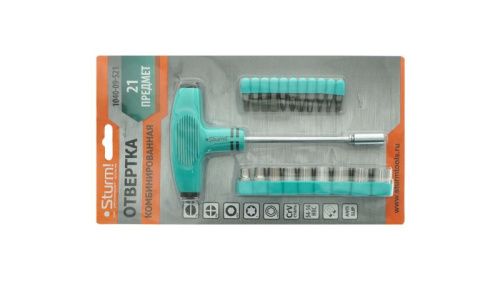 Отвертка с насадками, 21 предмет, Т-образная ручка, магнитный наконечник, CrV  Sturm-Tehinstrument