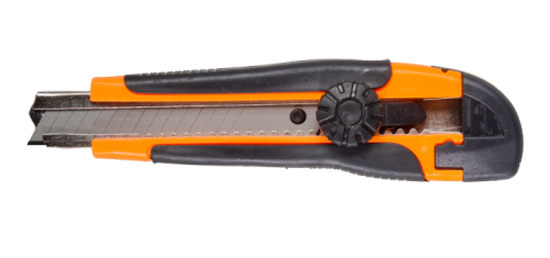 Нож с выдвижным лезвием 18 мм, двухкомпонентный корпус, металлическая направляющая, винтовой фиксатор, Вихрь-Tehinstrument