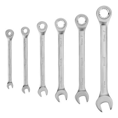 Набор ключей комбинированных трещоточных 6-17 мм, 6 шт., CrV, матовый хром Denzel-Tehinstrument