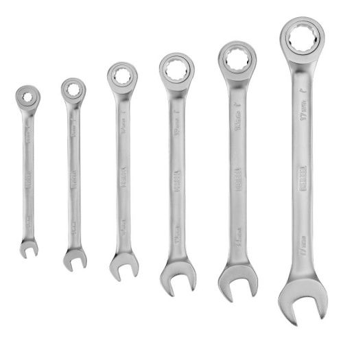 Набор ключей комбинированных трещоточных 6-17 мм, 6 шт., CrV, матовый хром Denzel-Tehinstrument