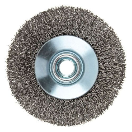 Щетка для УШМ, 100 мм, "Тарелка", витая нержавеющая проволока 0.3 мм, М14 Denzel-Tehinstrument
