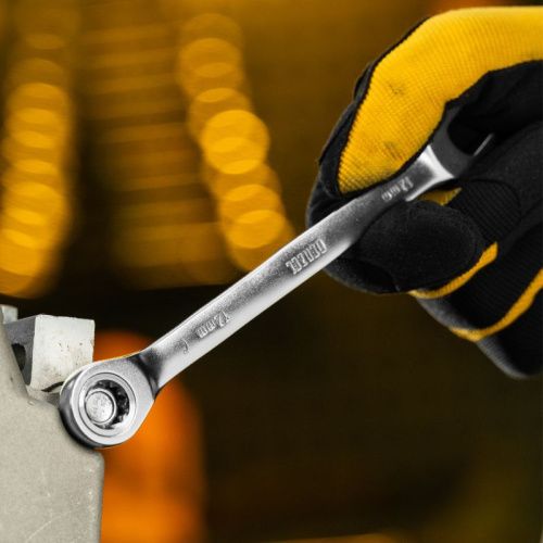 Набор ключей комбинированных трещоточных 6-19 мм, 12 шт., CrV, матовый хром Denzel-Tehinstrument