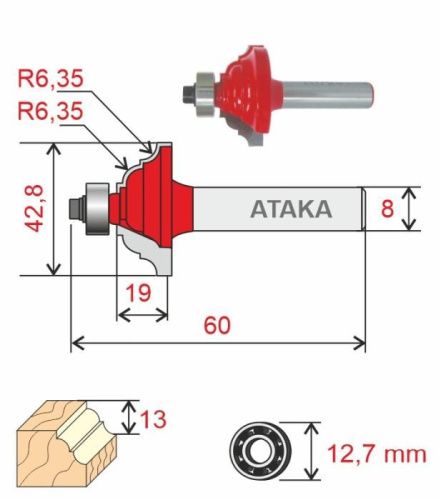 Фреза Атака кромочная калевочная D42.8/ф8/H19-Tehinstrument