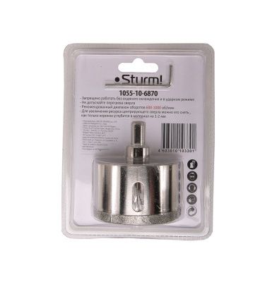 Коронка алмазная по керамограниту 68 х 70 мм,3гр. Хв., с центрир. Cверл.  Sturm-Tehinstrument