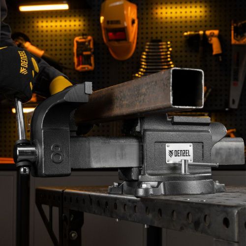 Тиски слесарные BVH-200, 200 мм, поворотные, стальная направляющая, с наковальней //Denzel-Tehinstrument