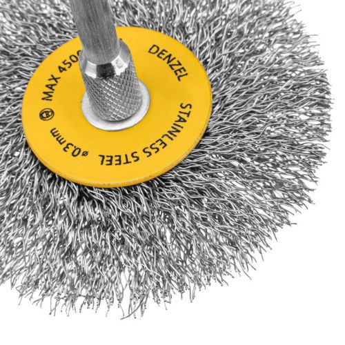 Набор щеток для дрели, 5 Плоских 25-38-50-63-75 мм, шпилька, нерж. вит. проволока Denzel-Tehinstrument