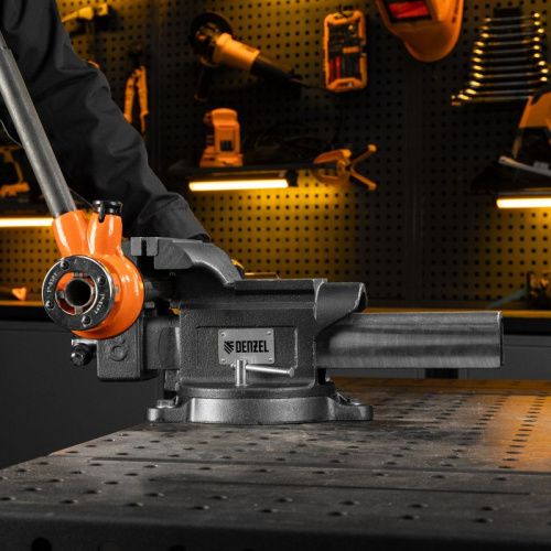 Тиски слесарные BVH-200, 200 мм, поворотные, стальная направляющая, с наковальней //Denzel-Tehinstrument