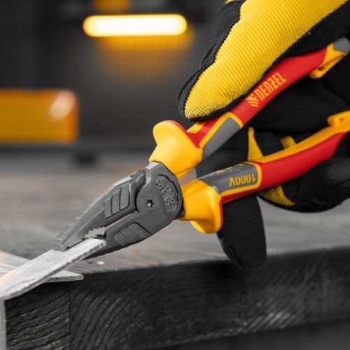 Плоскогубцы комбинированные, диэлектрические трехкомпонентные рукоятки до 1000 В, 180 мм Denzel-Tehinstrument