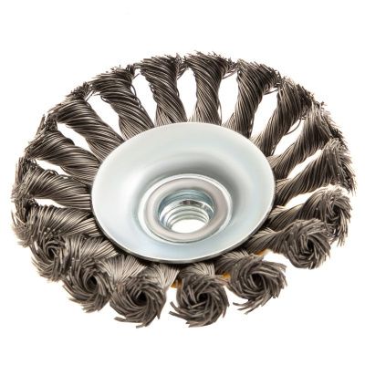 Щетка для УШМ, 100 мм, "Тарелка", крученая нержавеющая проволока 0.5 мм, М14 Denzel-Tehinstrument