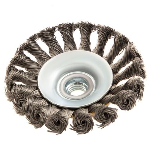 Щетка для УШМ, 100 мм, "Тарелка", крученая нержавеющая проволока 0.5 мм, М14 Denzel-Tehinstrument