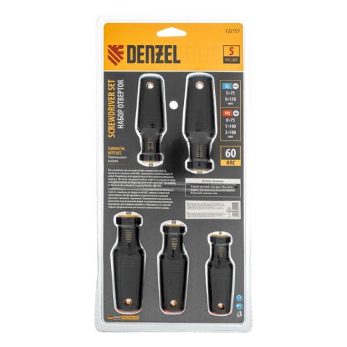 Набор отверток, 5 шт., PH+SL, S2, 3к рукоятка Denzel-Tehinstrument