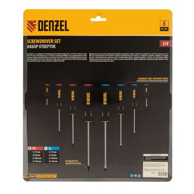 Набор отверток, 8 пр., CrV, трехкомпонентная рукоятка Denzel-Tehinstrument