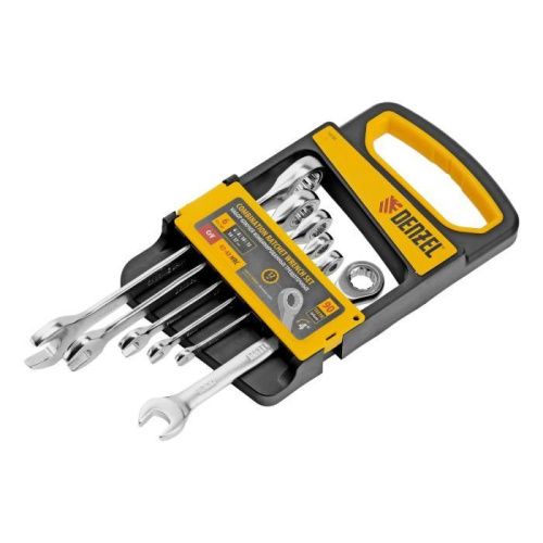 Набор ключей комбинированных трещоточных 6-17 мм, 6 шт., CrV, матовый хром Denzel-Tehinstrument