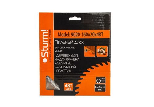 Пильный диск, размер 160х20x48 зубьев С ПЕРЕХОД. КОЛЬЦОМ НА 16мм  Sturm-Tehinstrument