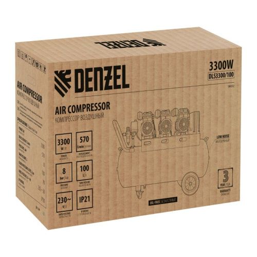 Компрессор безмасляный, малошумный Denzel DLS 3300/100-Tehinstrument
