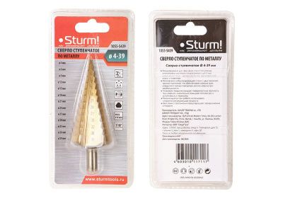 Сверло ступенчатое по металлу 4-39мм шаг 3мм HSS+TIN прямое  Sturm-Tehinstrument